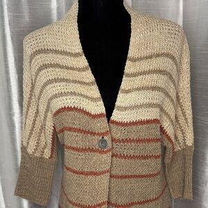 Sonoma Life + Style Cardigan Sweater Loose Knit Colorblock 3/4 Sleeve Women’s M